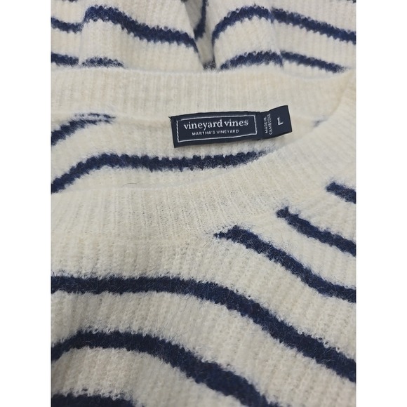 Vineyard Vines Women Organic Cotton Cropped Cardigan Striped Marsh Navy L - Picture 10 of 11